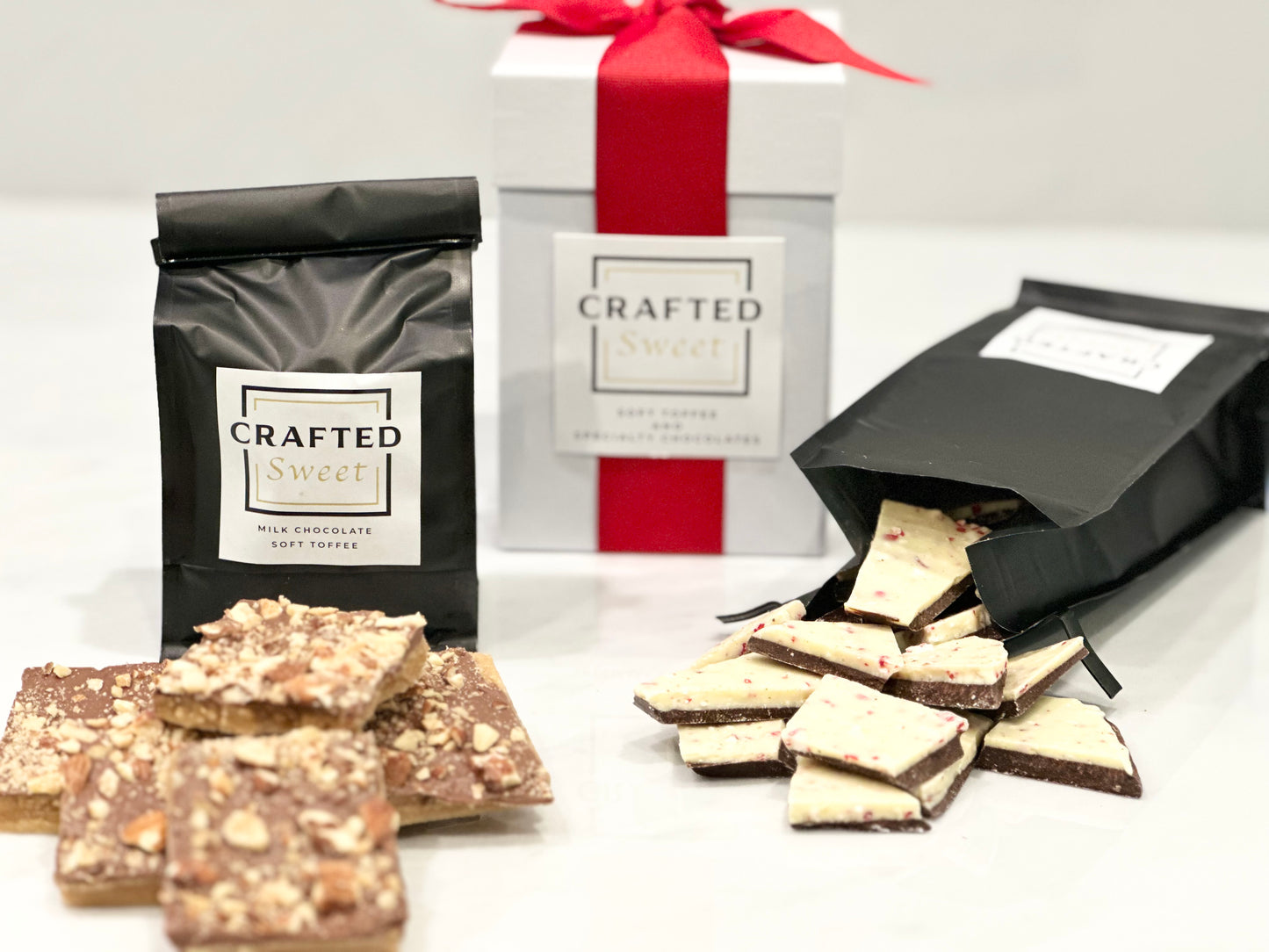 One Pound Gift Box - Peppermint Bark and Milk Chocolate Soft Toffee